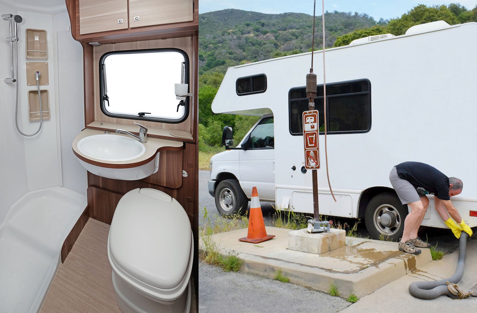 Portable RV/camper toilet and holding tank setup in Vista, California